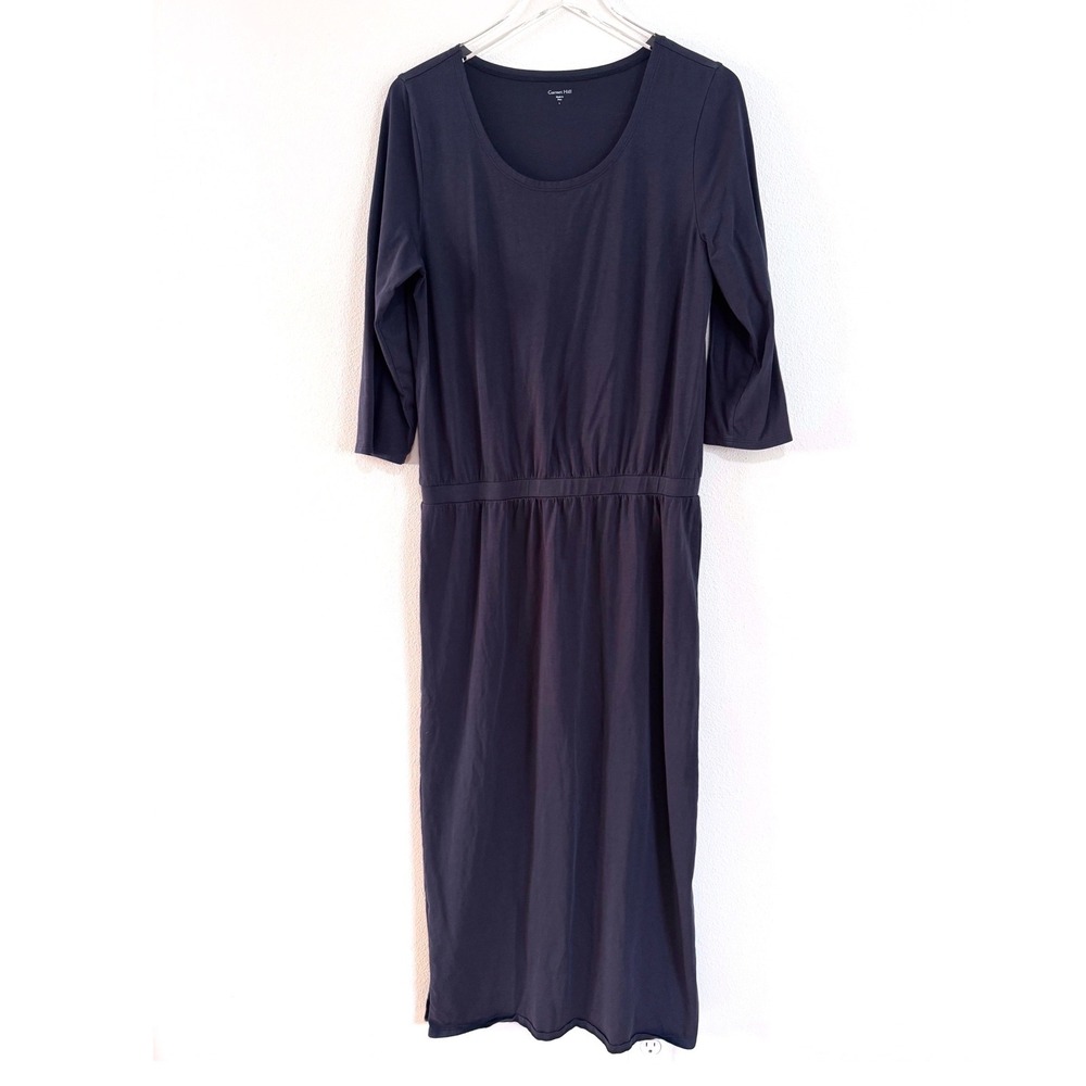 Garnet Hill Navy Blue Pima Cotton 3/4 Sleeve Maxi Dress
